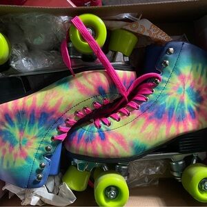 Vibrant Tie-Dye  Roller Skates with Pink Laces